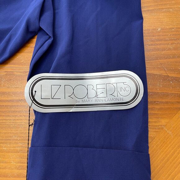Vintage NWT Liz Roberts Navy Blue Peplum Dress Belt Womens 12 80s Secretary - Picture 8 of 9
